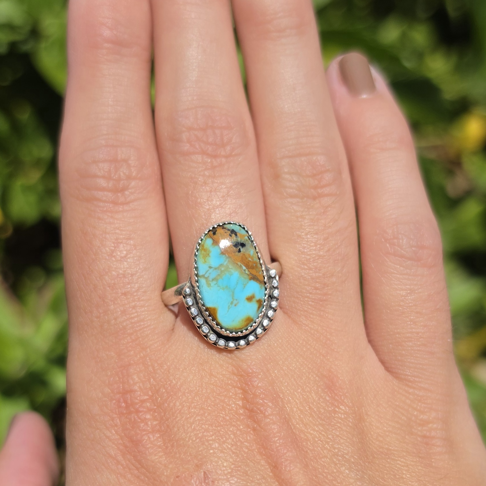 Sterling silver ring set with a blue Hidden Valley turquoise stone