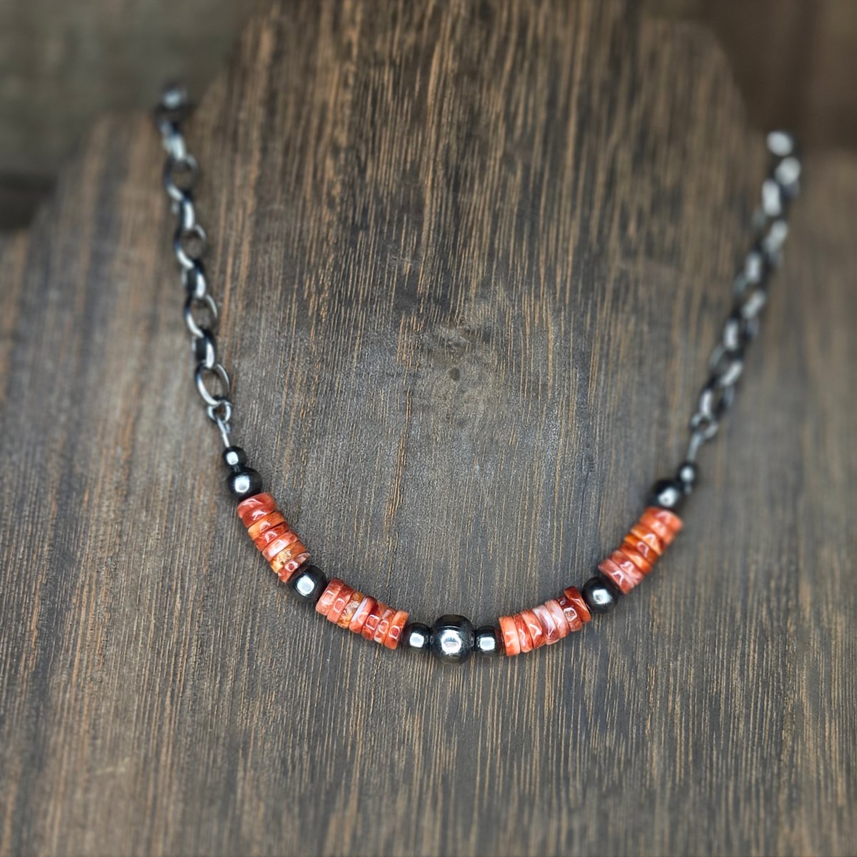 17" Orange Spiny Bar Necklace